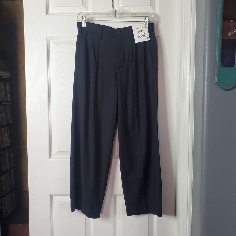 Abercrombie Fitch Pleated Baggy Trousers Black Men's 28x28 Office Career Preppy